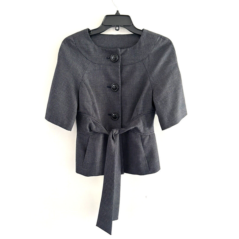 The Limited | Women's Black Wide Sleeves Button Front Belted Crop Jacket Size XS